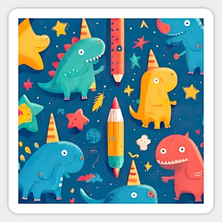 Dinosaur and Pencil-Rockets kids Sticker